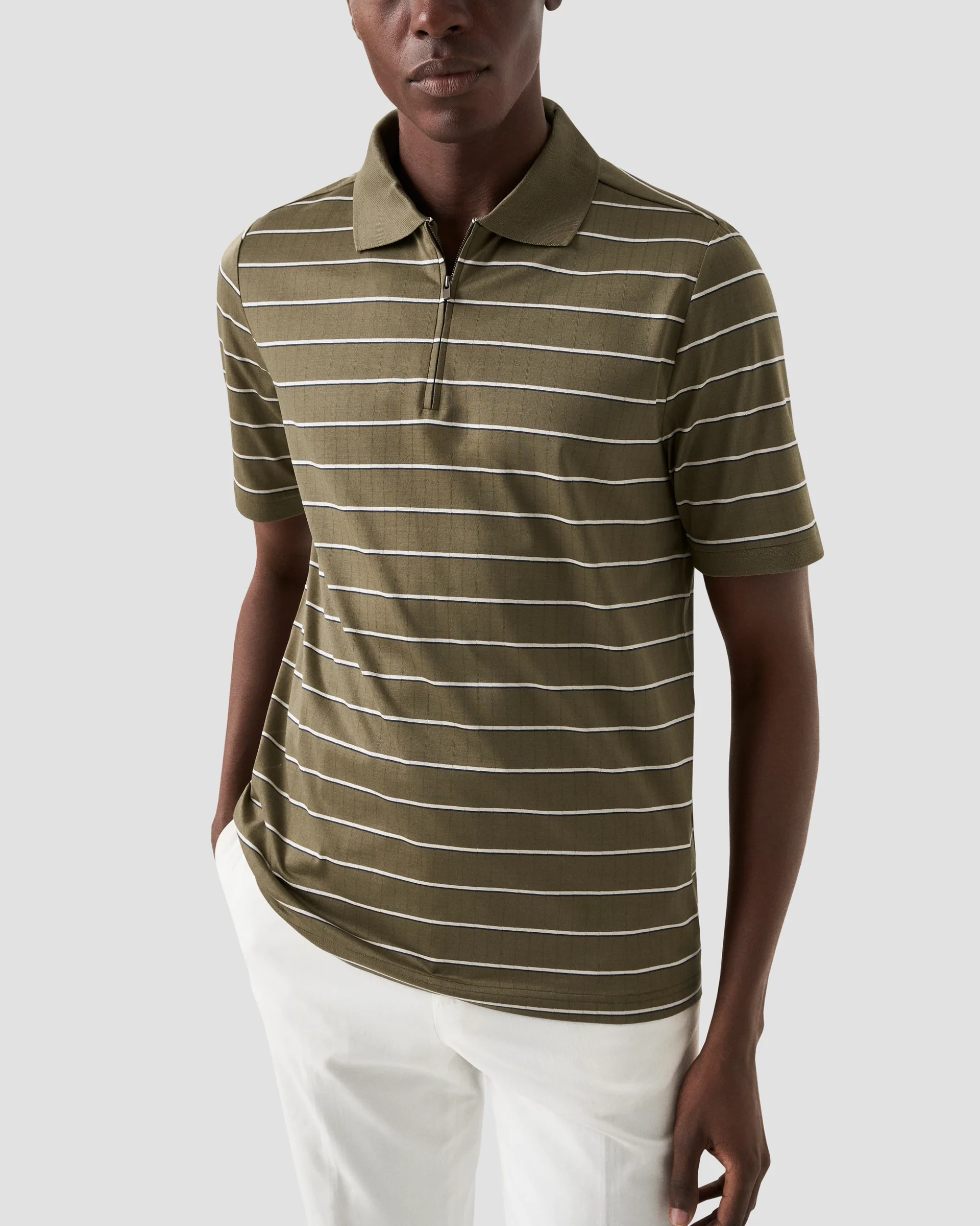 Eton Green Filo Di Scozia Jacquard Half Zip Polo Shirt | Regular Fit | Size  L
