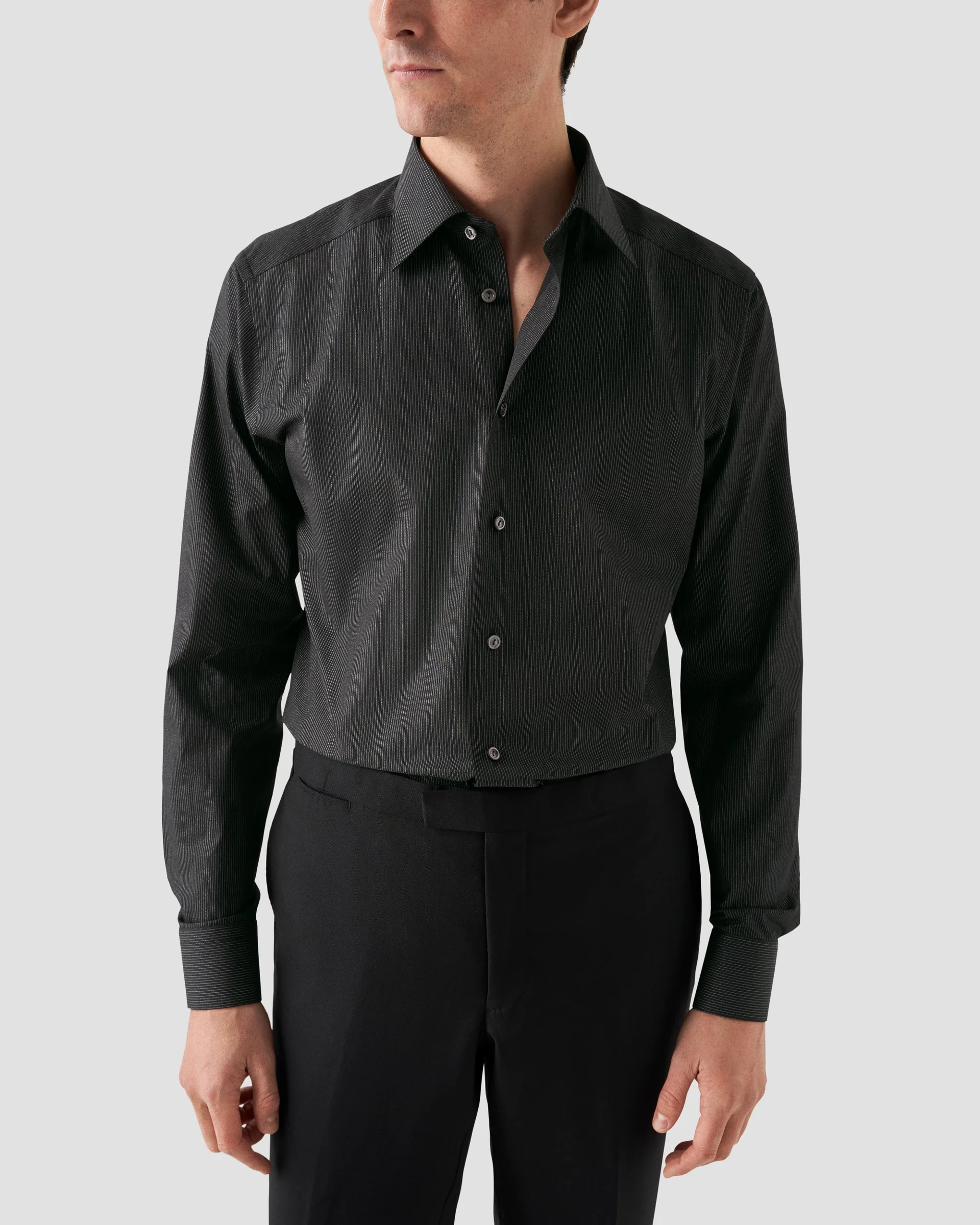 Eton Chemise De Smoking Noire À Rayures Effet Pailleté En Popeline Signature | Slim fit | Size 43