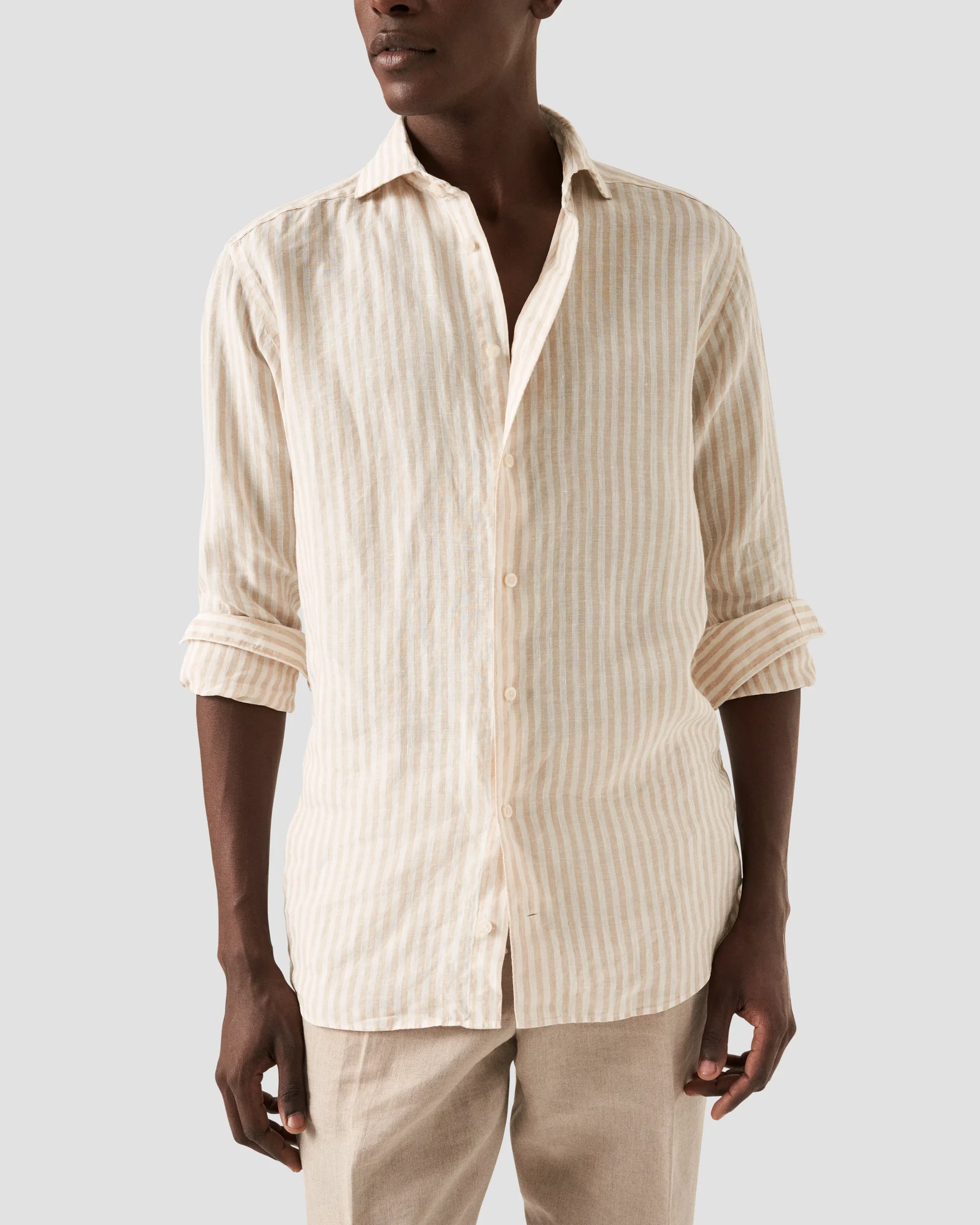 Eton Light Brown Striped Linen Shirt | Contemporary fit | Size  45