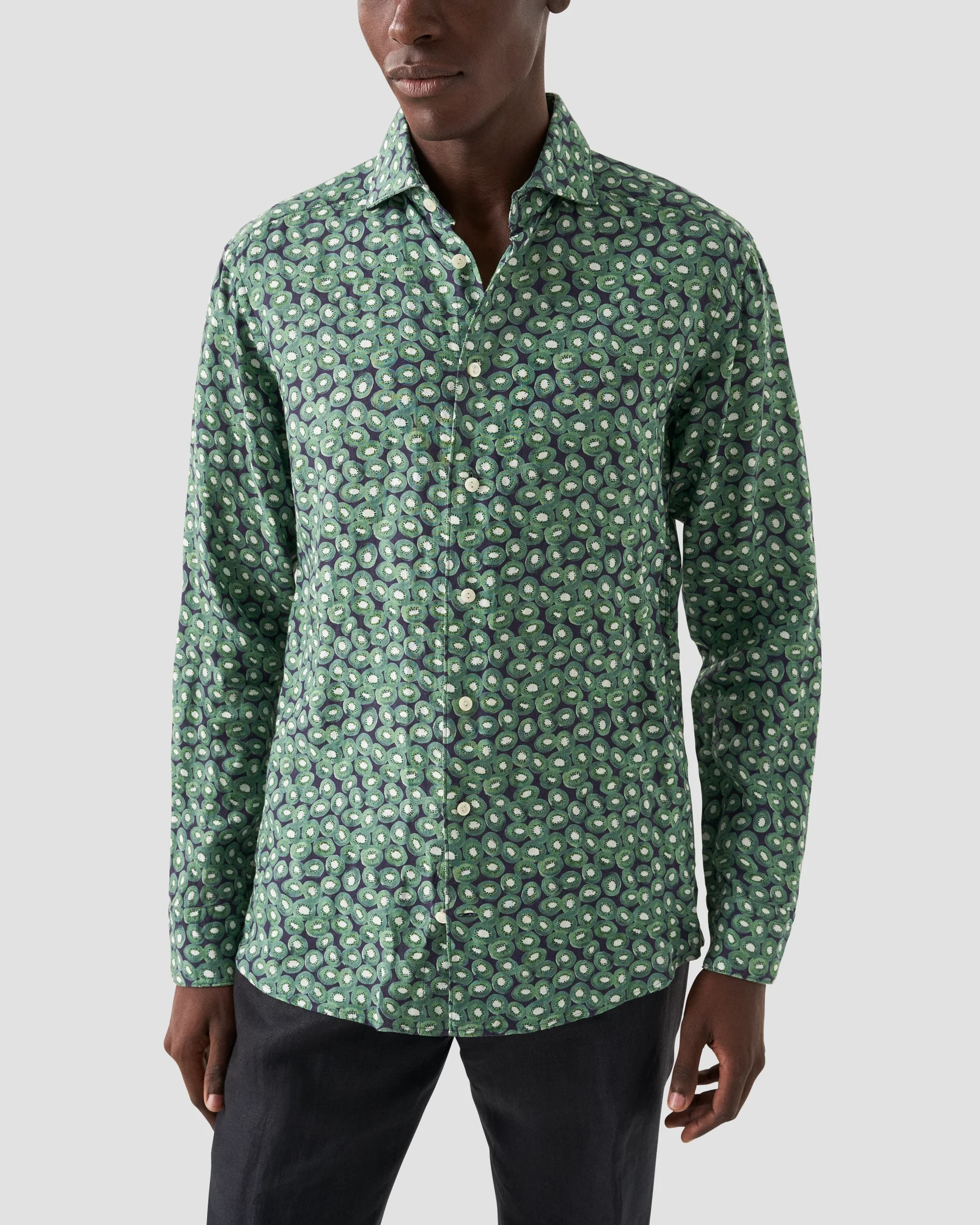 Eton Green Kiwi Print Linen Shirt | Slim fit | Size  39