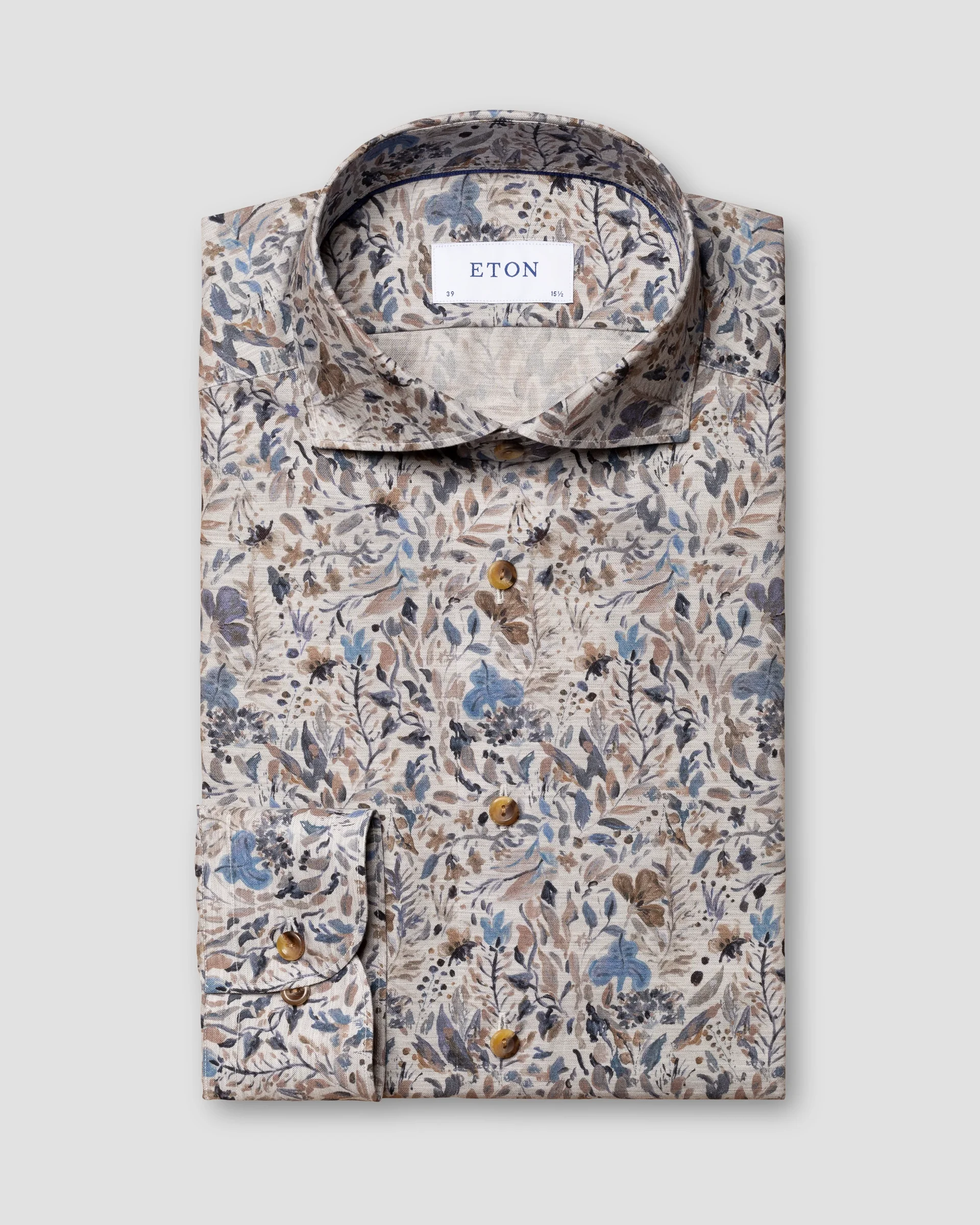 Eton Gray Floral Print Fine Twill Dress Shirt | Slim fit | Size  39