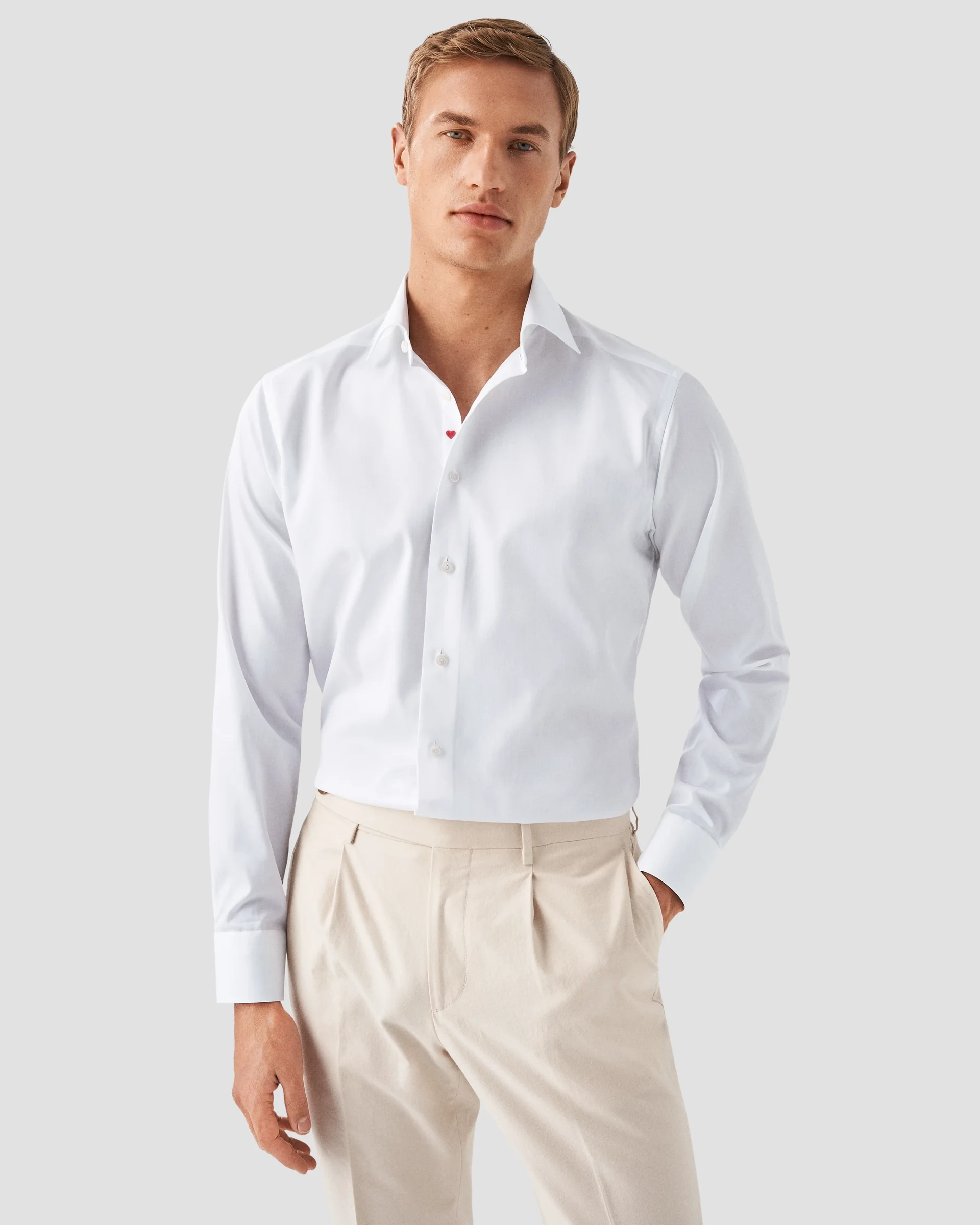 Eton White Heart Embroidery Signature Twill Dress Shirt | Slim fit | Size  38