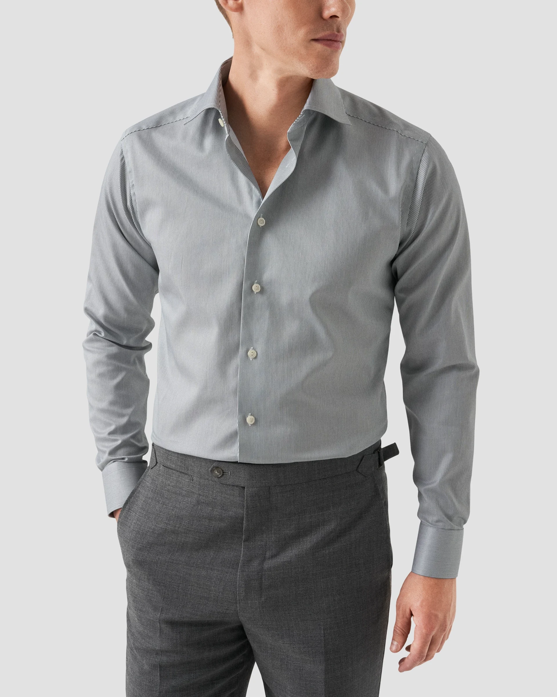 Eton Green Fine Striped Signature Twill Dress Shirt | Slim fit | Size  39