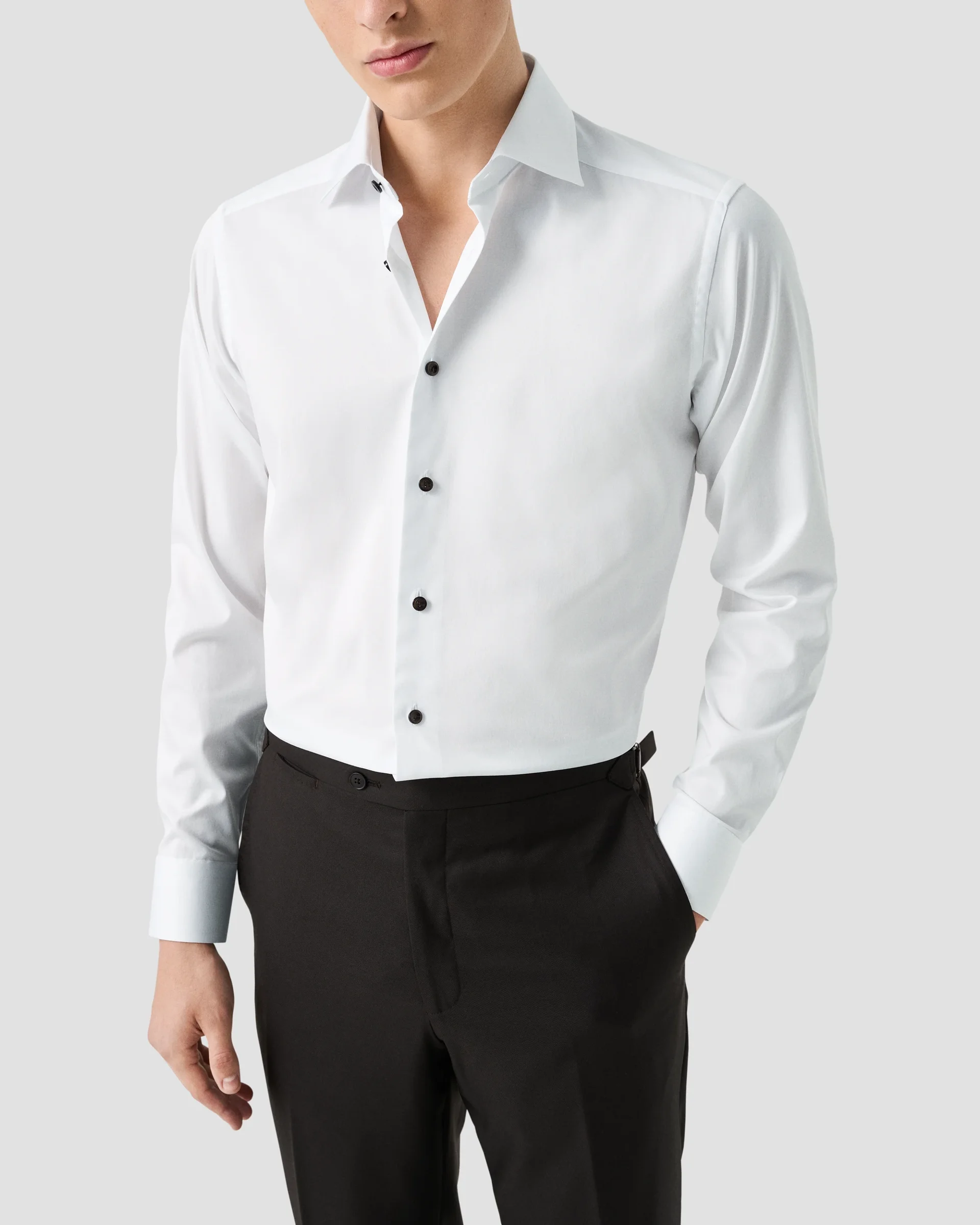 Eton Solid Brown Buttons Signature Twill Dress Shirt | Contemporary fit | Size  42