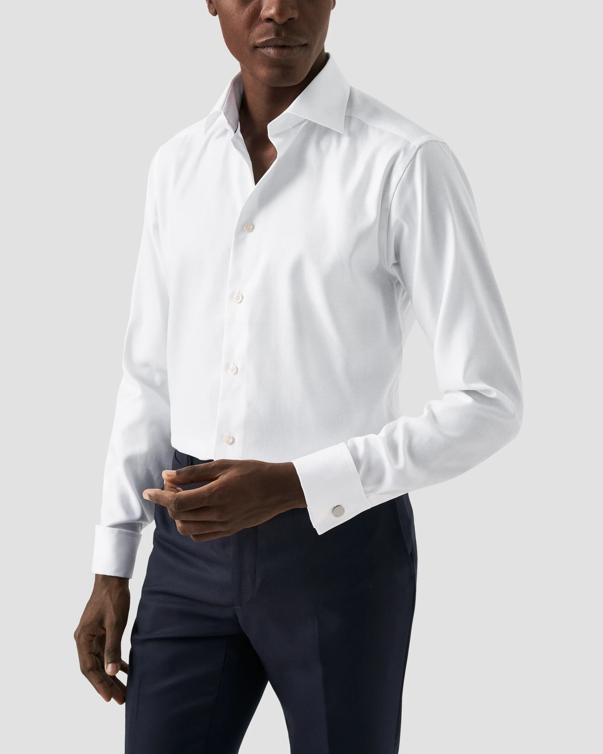 Eton White Textured Twill Dress Shirt – French Cuffs | Slim fit | Size  38