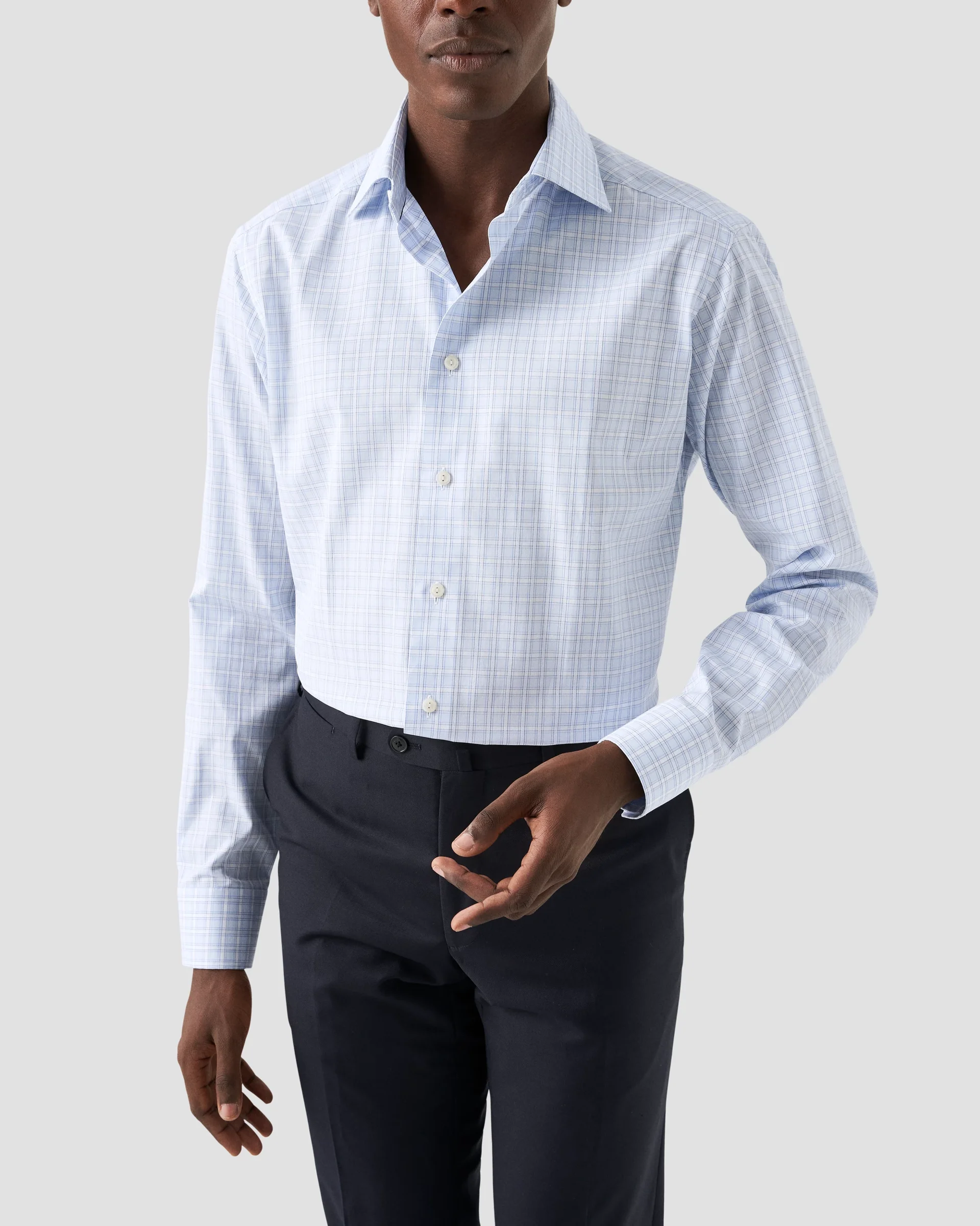 Eton Light Blue Checked Signature Twill Dress Shirt | Slim fit | Size  39