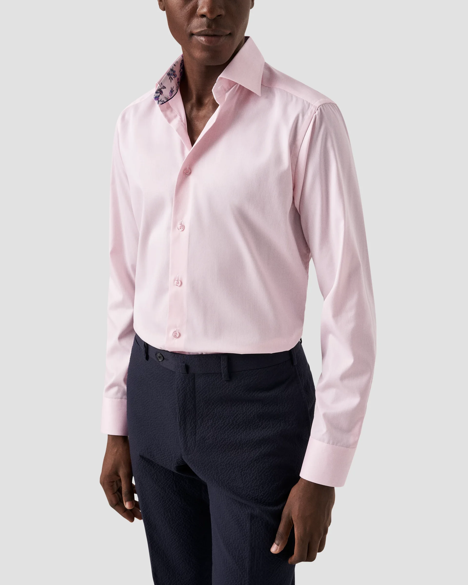 Eton Pink Signature Twill Dress Shirt - Floral Contrast Details | Slim fit | Size  44