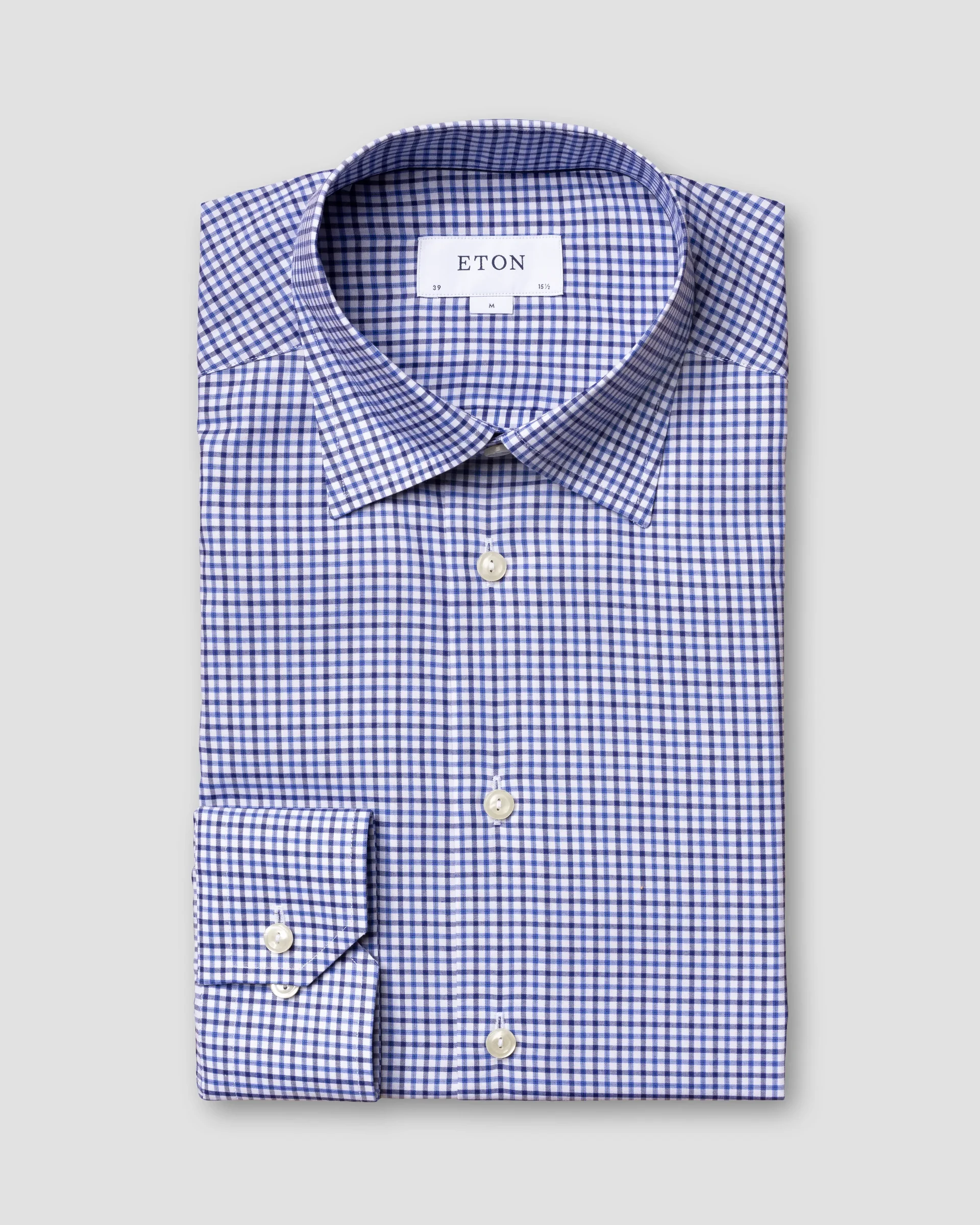 Eton Mid Blue Check Twill Dress Shirt | Contemporary fit | Size  39