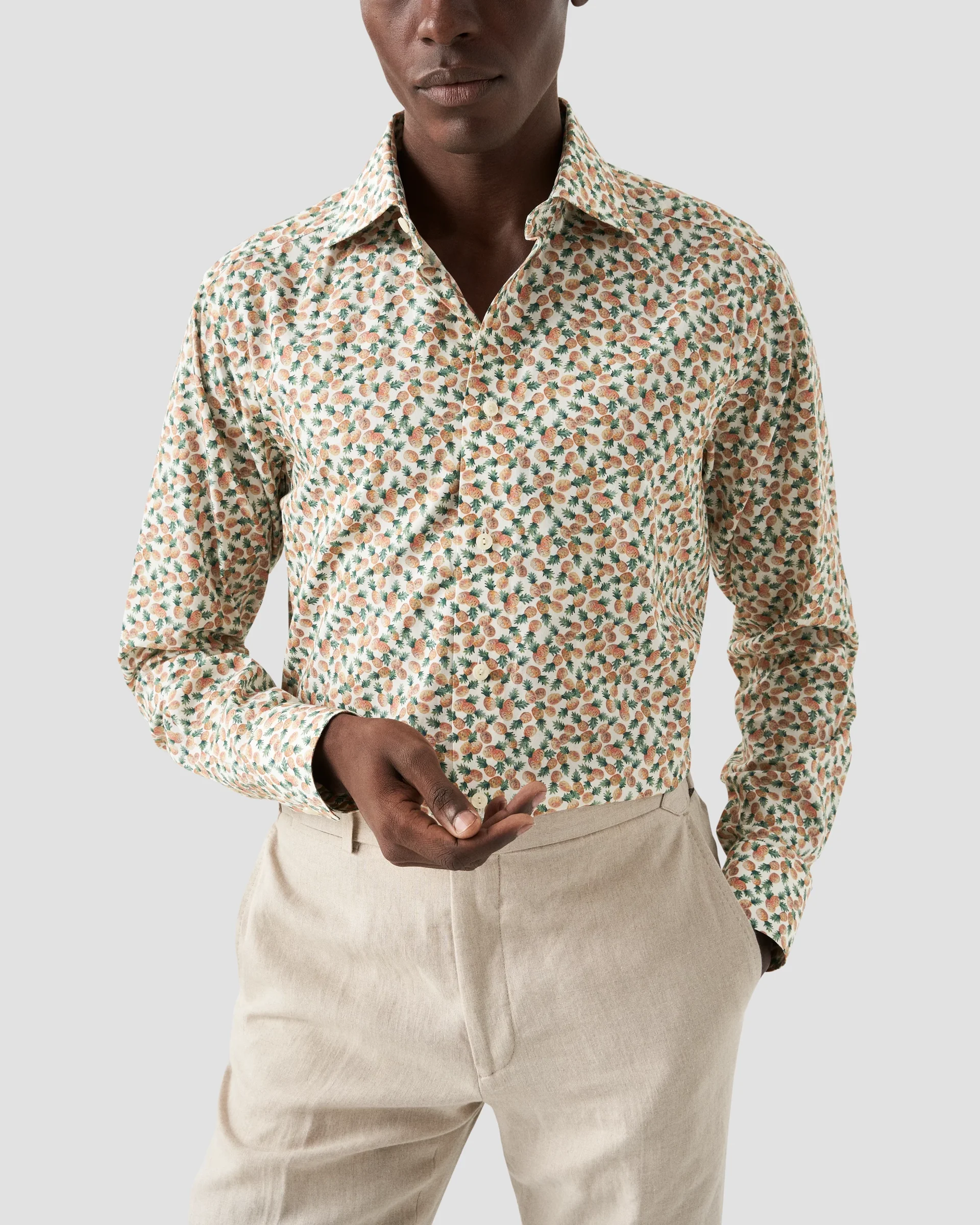 Eton Orange Pineapple Print Cotton & TENCEL™ Lyocell Shirt | Slim fit | Size  38