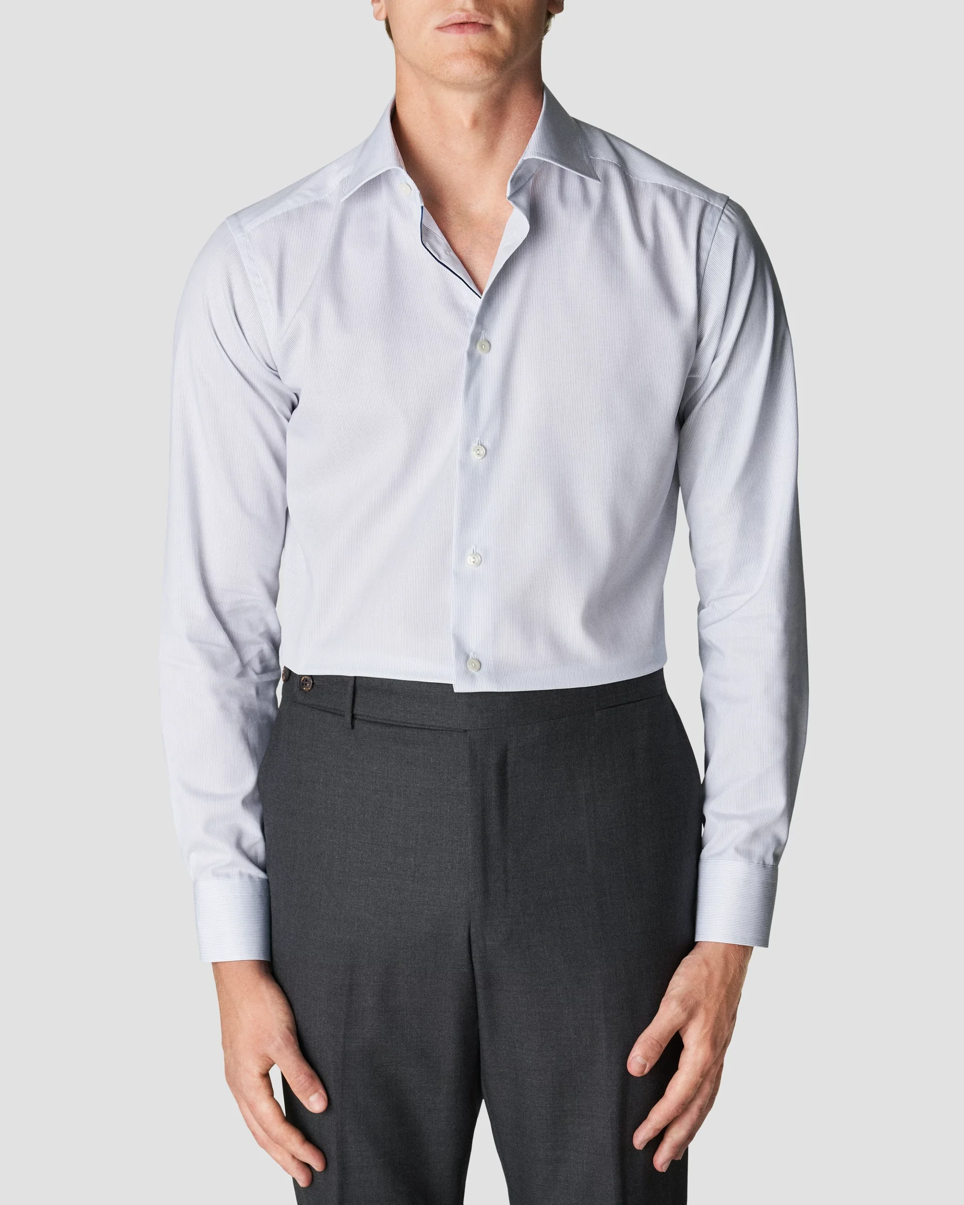 Eton Navy Blue Hairline Striped Twill Dress Shirt | Contemporary fit | Size  46