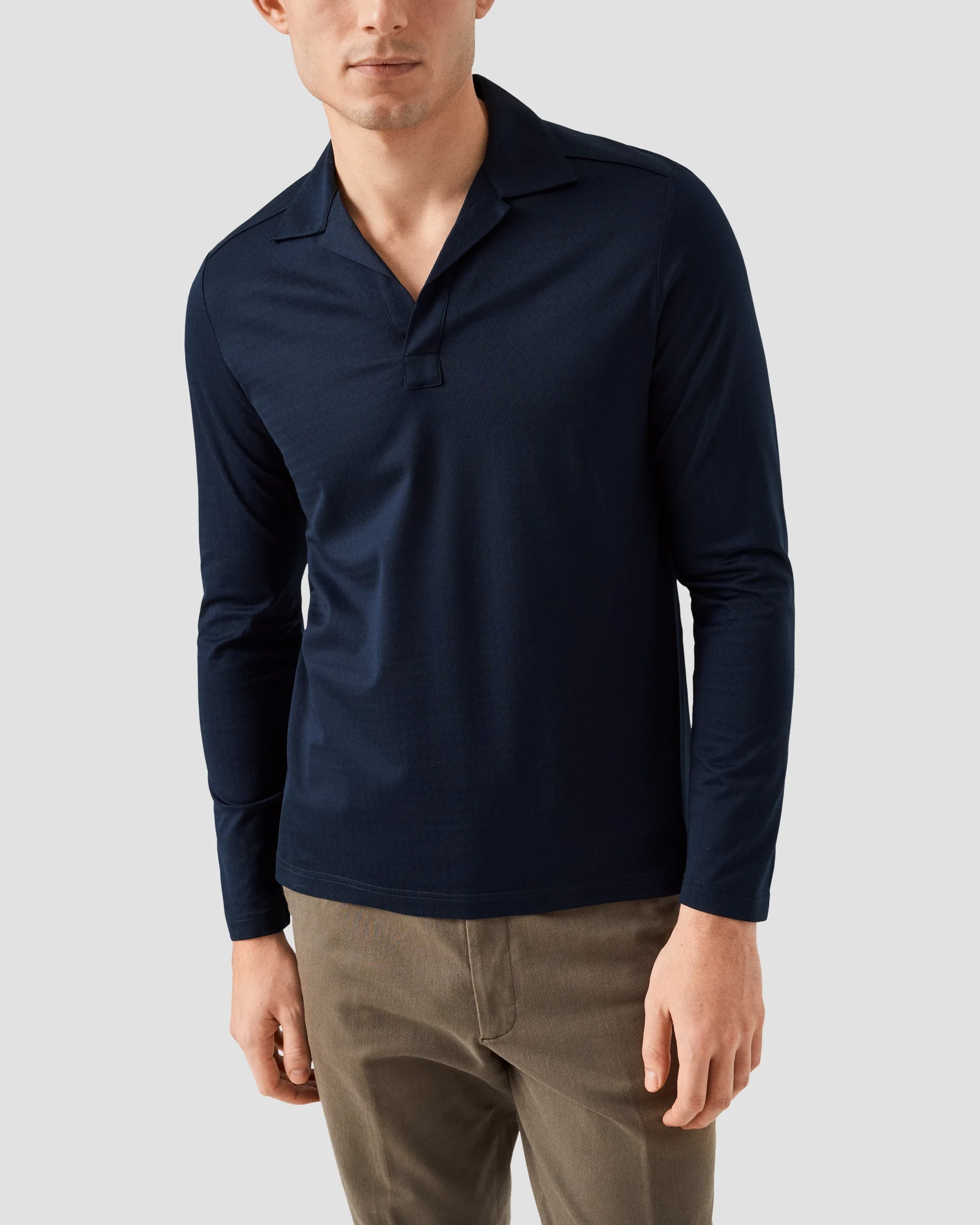 Eton Navy Zig Zag Filo Di Scozia Jacquard Polo Shirt | Regular Fit | Size  L