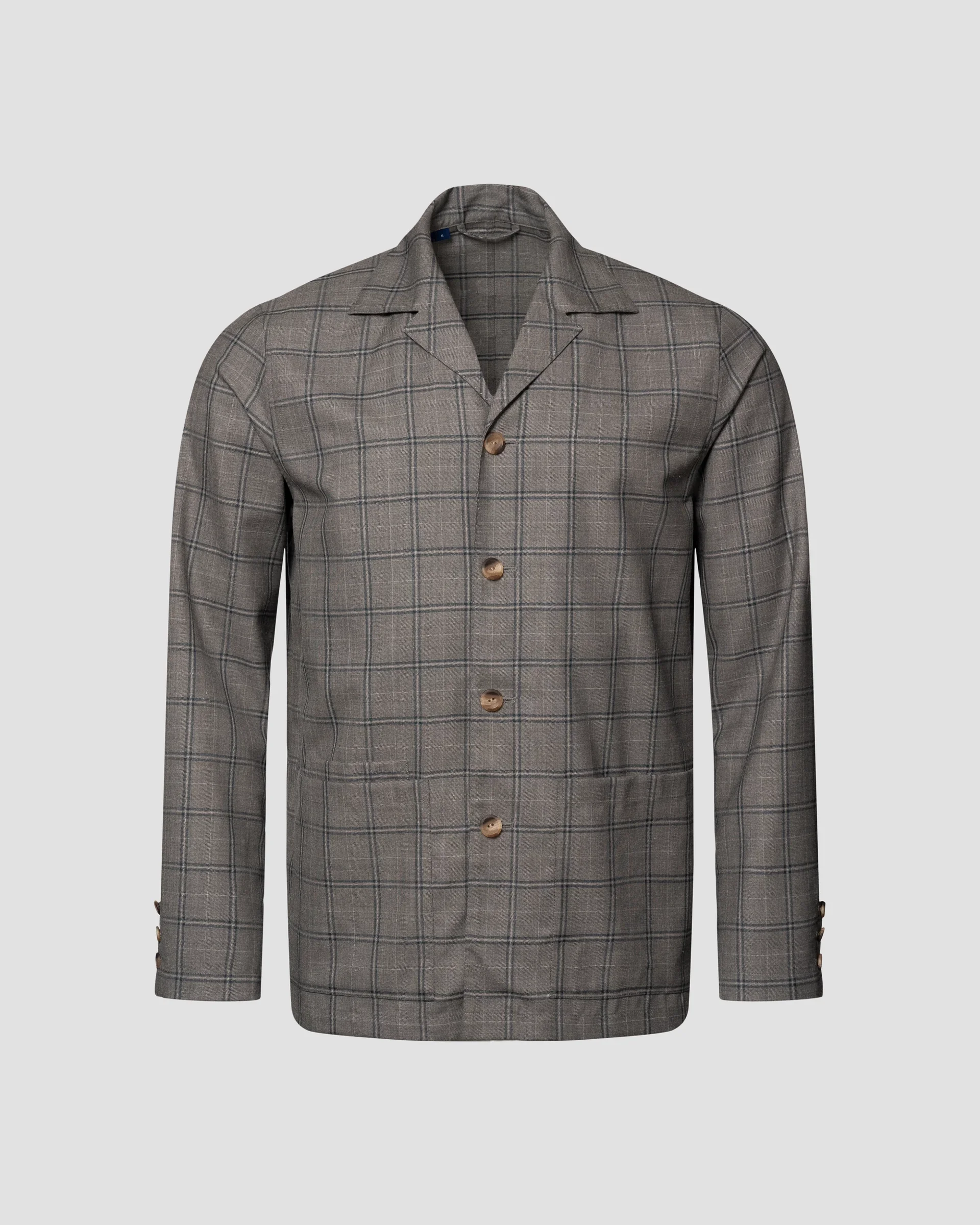 Eton Gray Checked Wool Silk Linen Overshirt | Relaxed fit | Size  XL