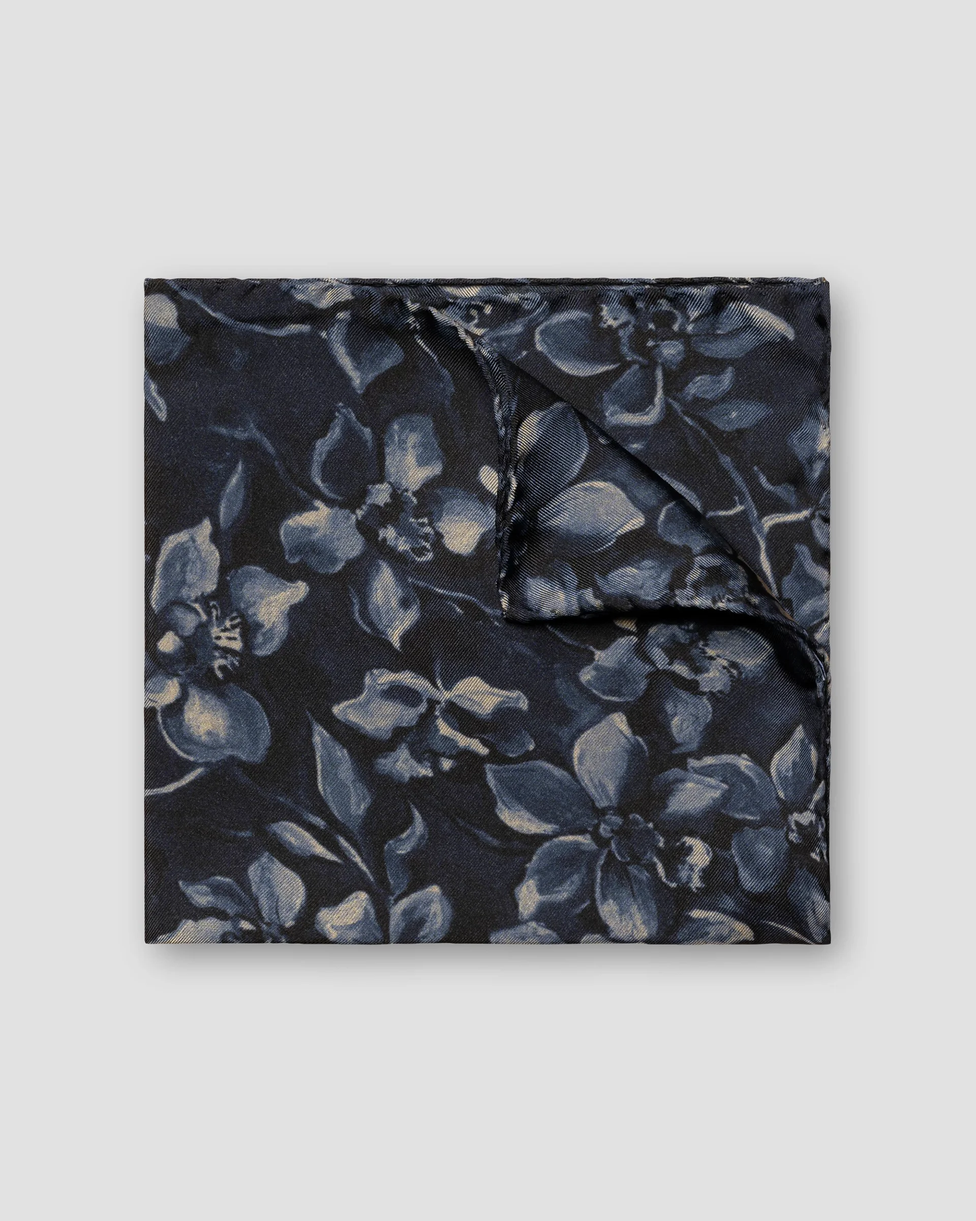 Eton Navy Floral Print Silk Pocket Square