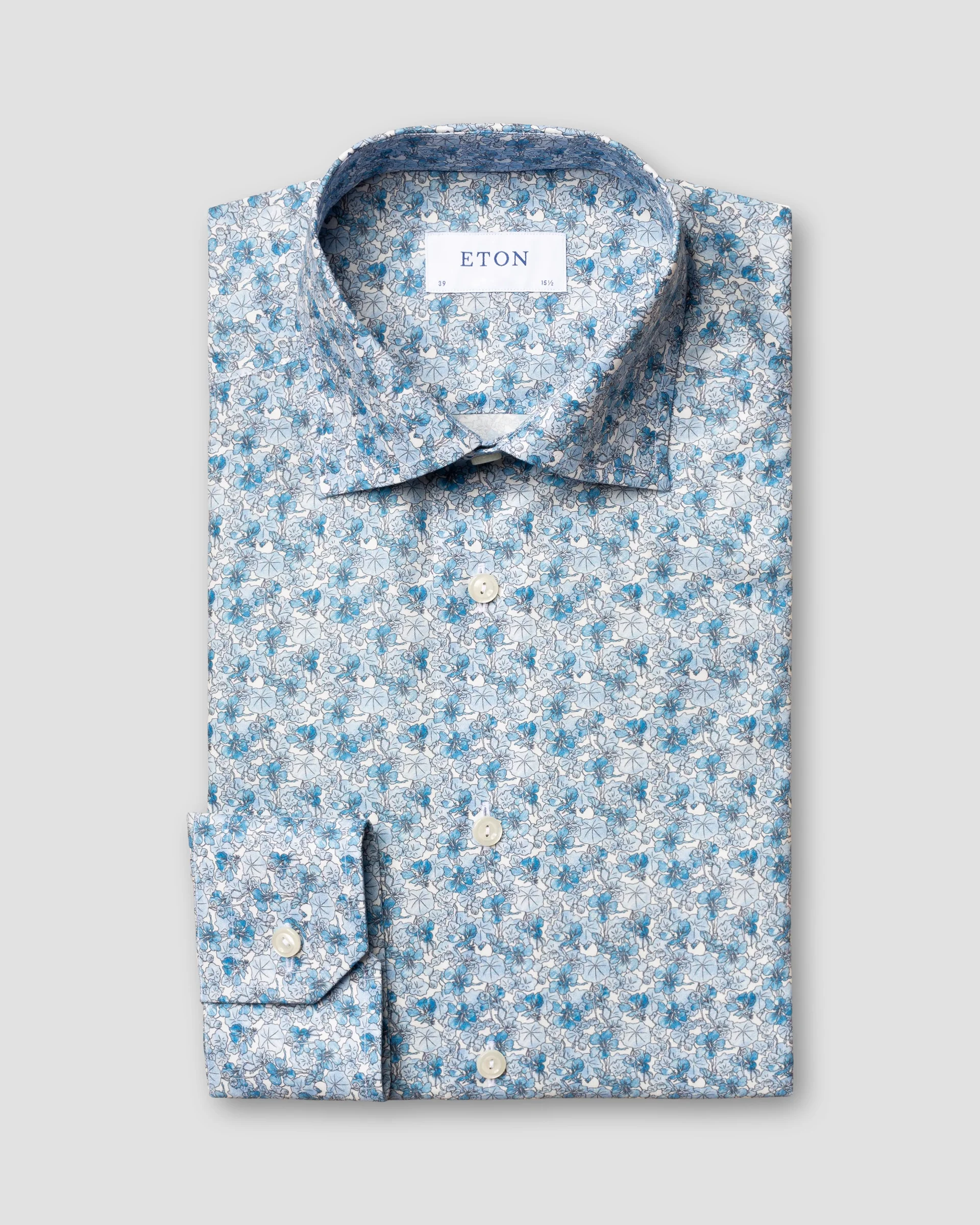 Eton Blue Floral Print Twill Dress Shirt | Contemporary fit | Size  40
